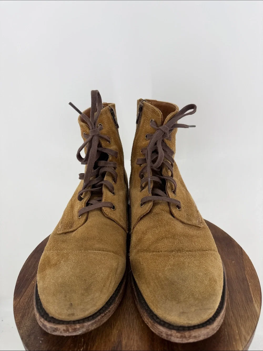 Frye Bowery Lace Up 80340 Men’s 10 D Wheat Suede Boots Rare Side Zip